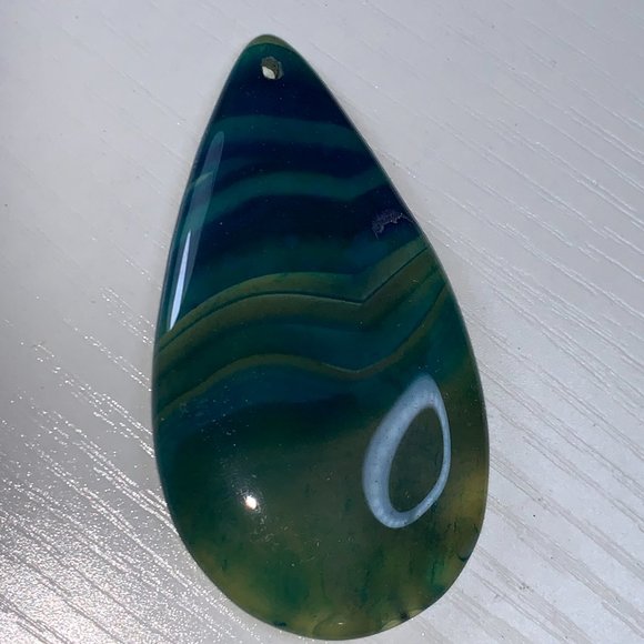 Green and Blue Onyx Agate Teardrop Pendant - Picture 1 of 8